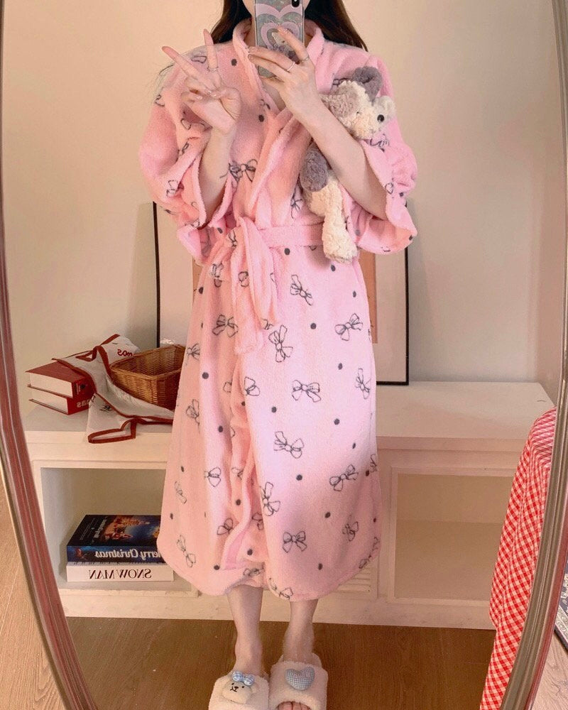 Fluffy Bow Robe + Matching Headband