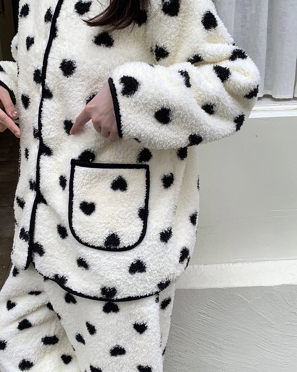 Black Heart Teddy Pajama Set