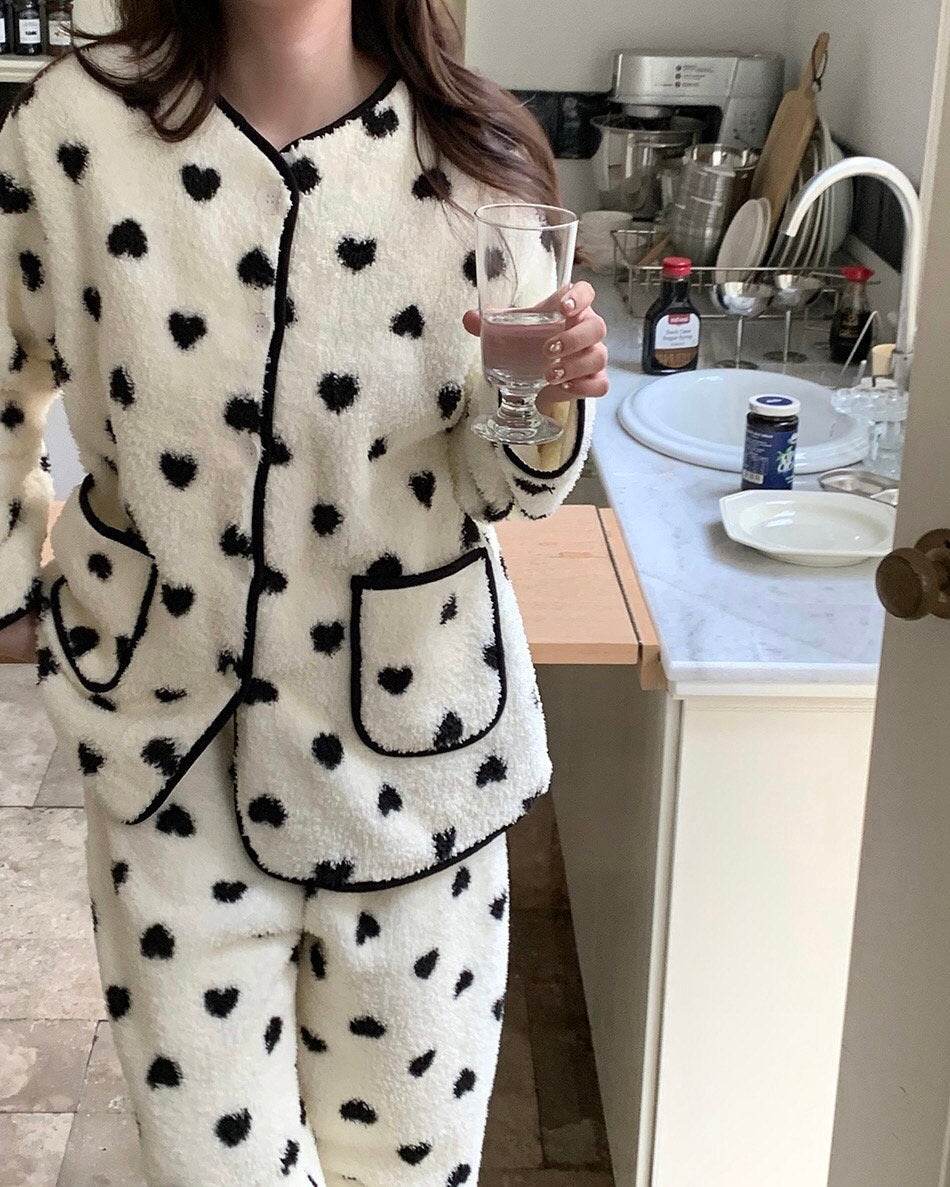 Black Heart Teddy Pajama Set