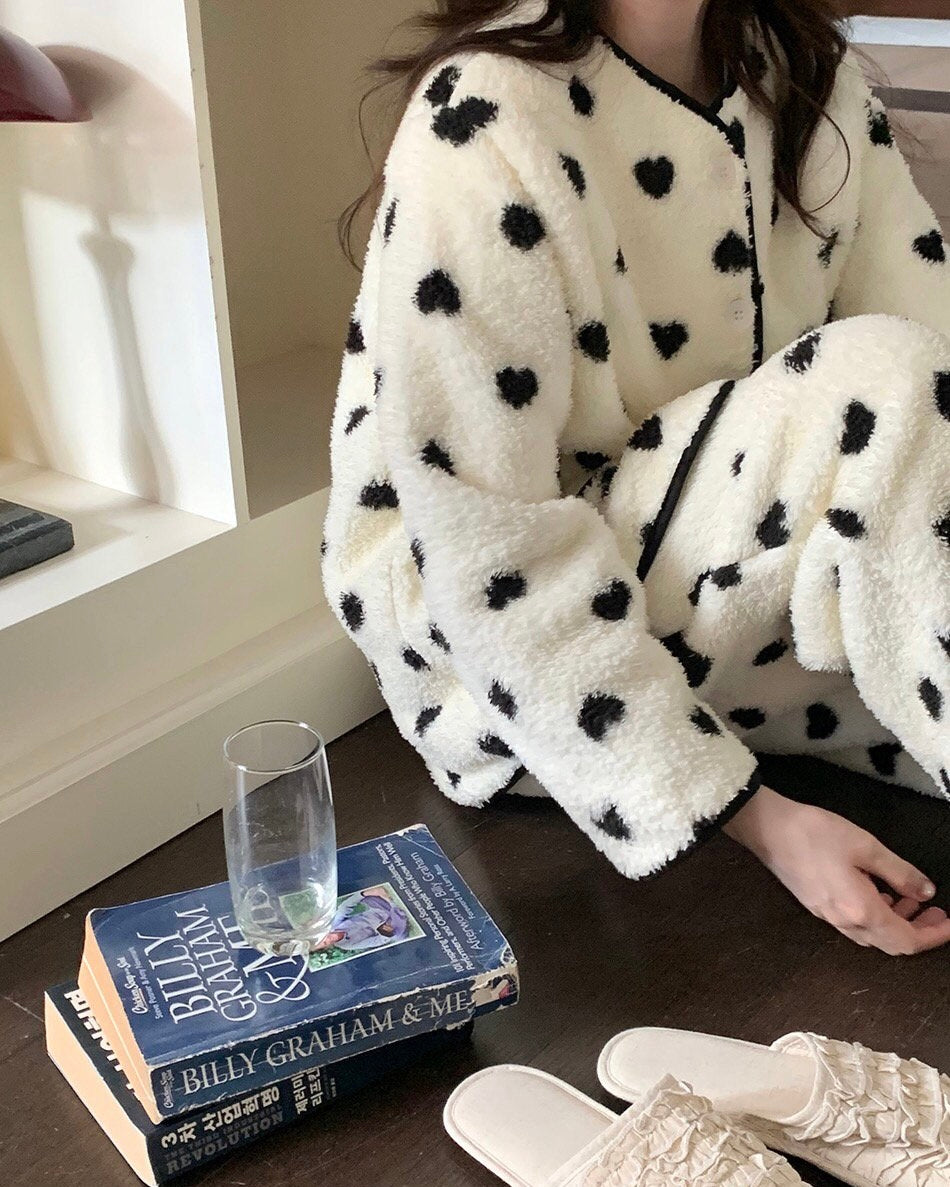 Black Heart Teddy Pajama Set