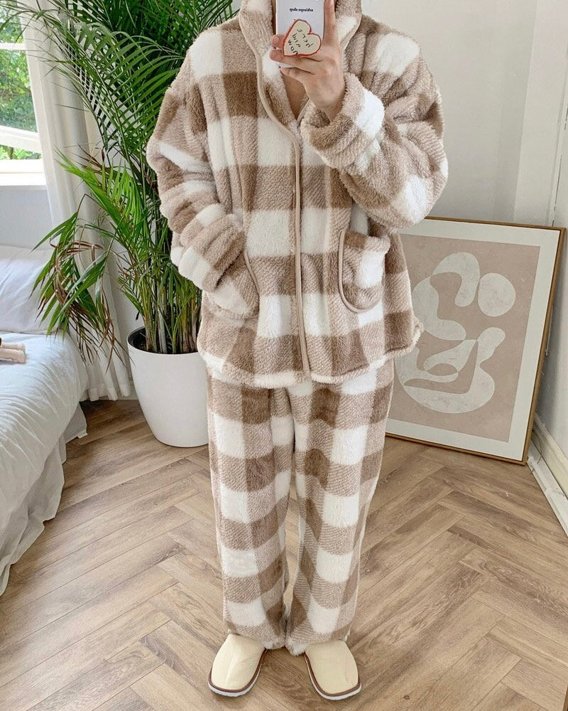 Matching Plaid Fleece Loungewear Set