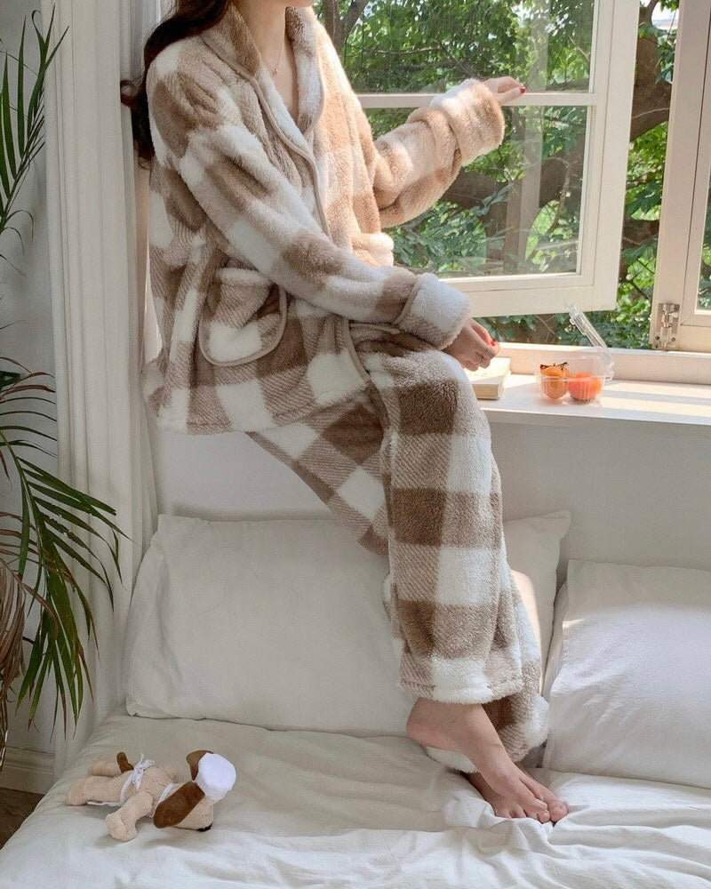 Matching Plaid Fleece Loungewear Set