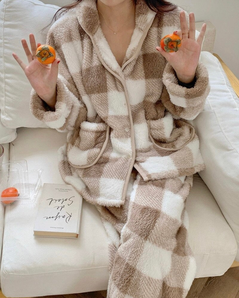 Matching Plaid Fleece Loungewear Set