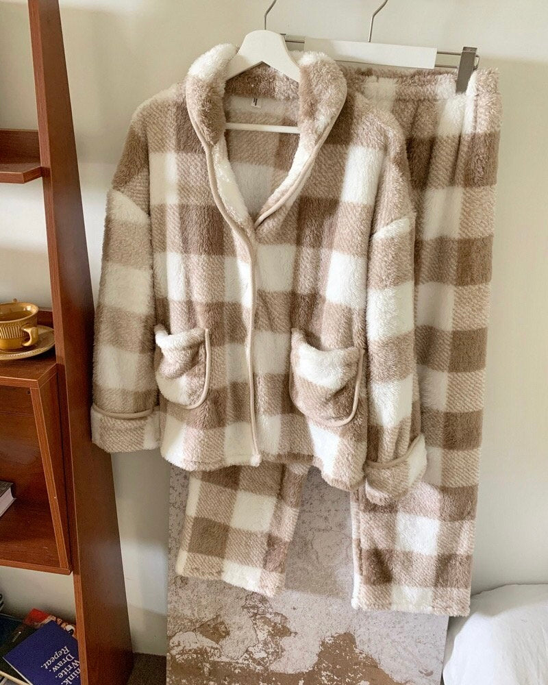 Matching Plaid Fleece Loungewear Set