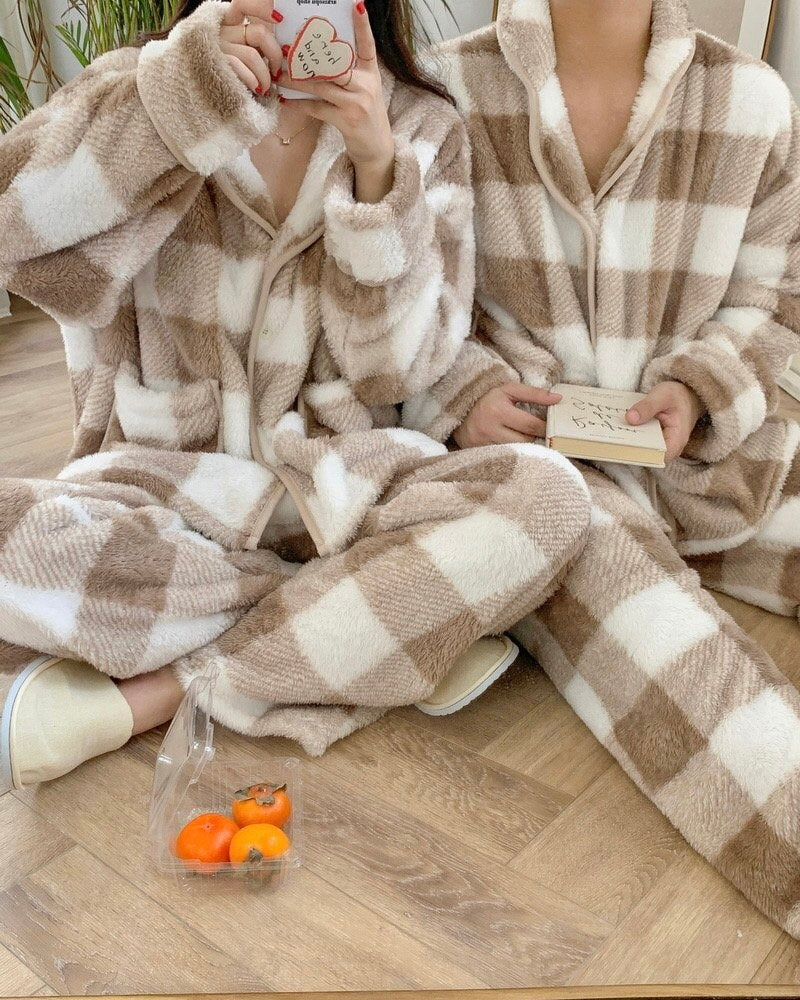 Matching Plaid Fleece Loungewear Set