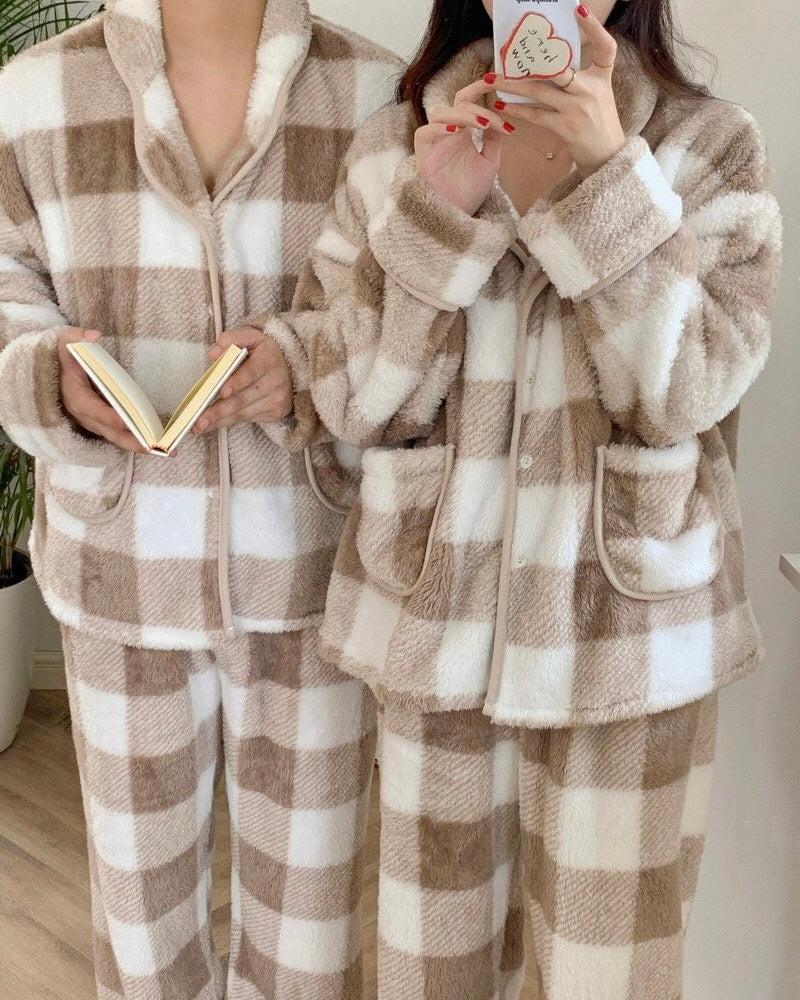 Matching Plaid Fleece Loungewear Set