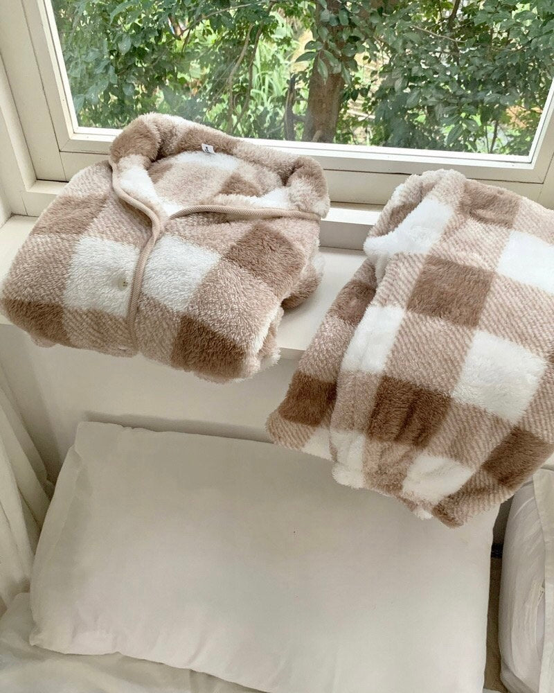 Matching Plaid Fleece Loungewear Set