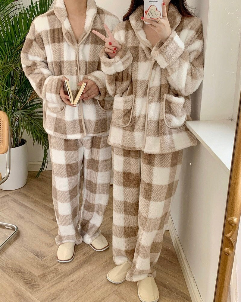 Matching Plaid Fleece Loungewear Set