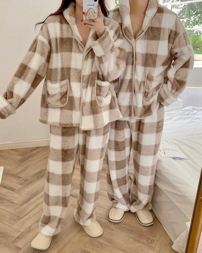 Matching Plaid Fleece Loungewear Set