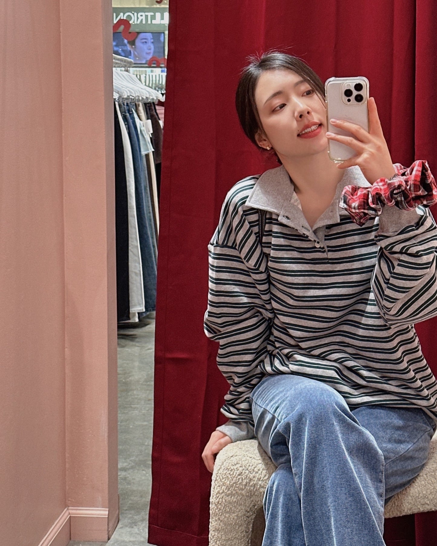 Retro Stripe Polo Sweatshirt