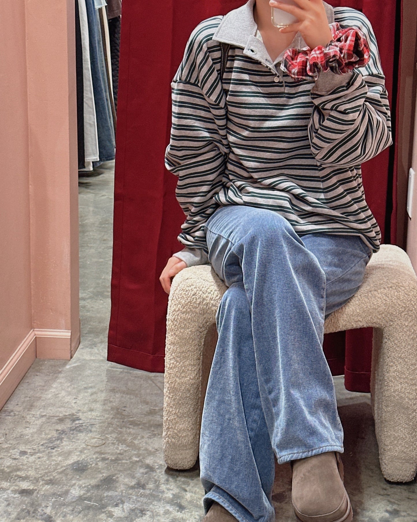 Retro Stripe Polo Sweatshirt