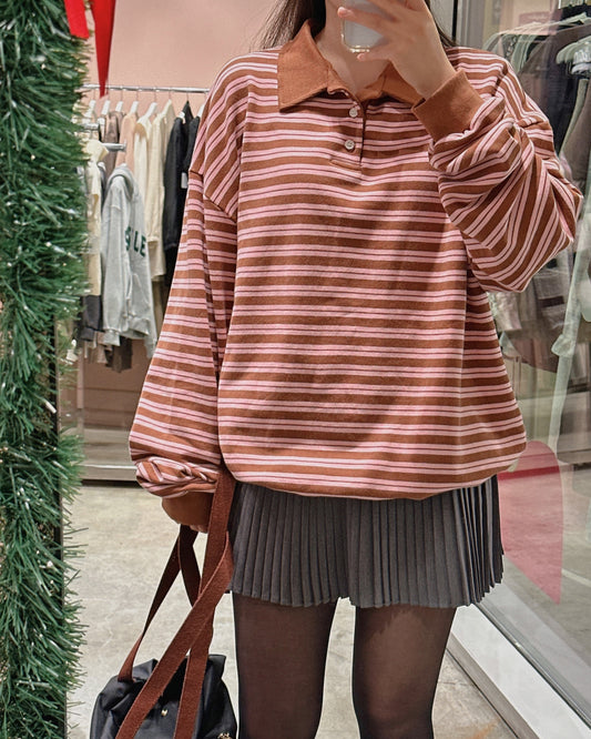 Retro Stripe Polo Sweatshirt