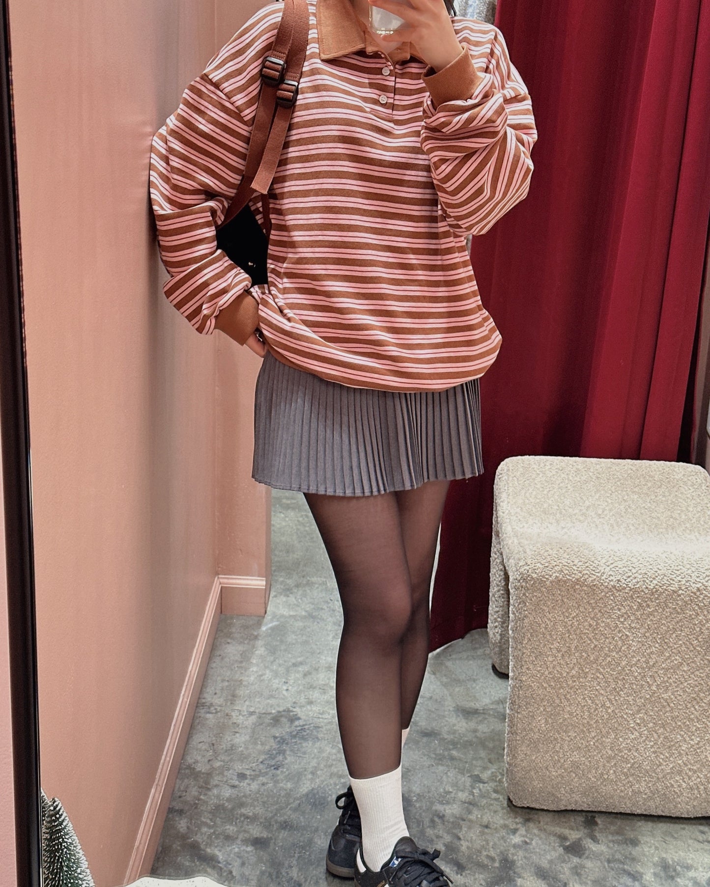 Retro Stripe Polo Sweatshirt