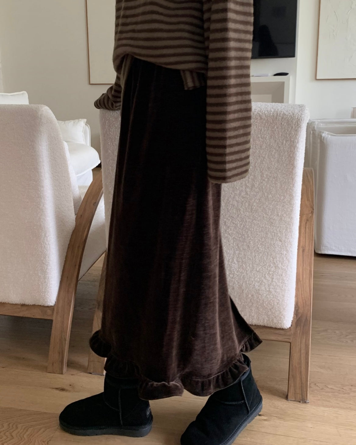 Ruffled Velvet Maxi Skirt