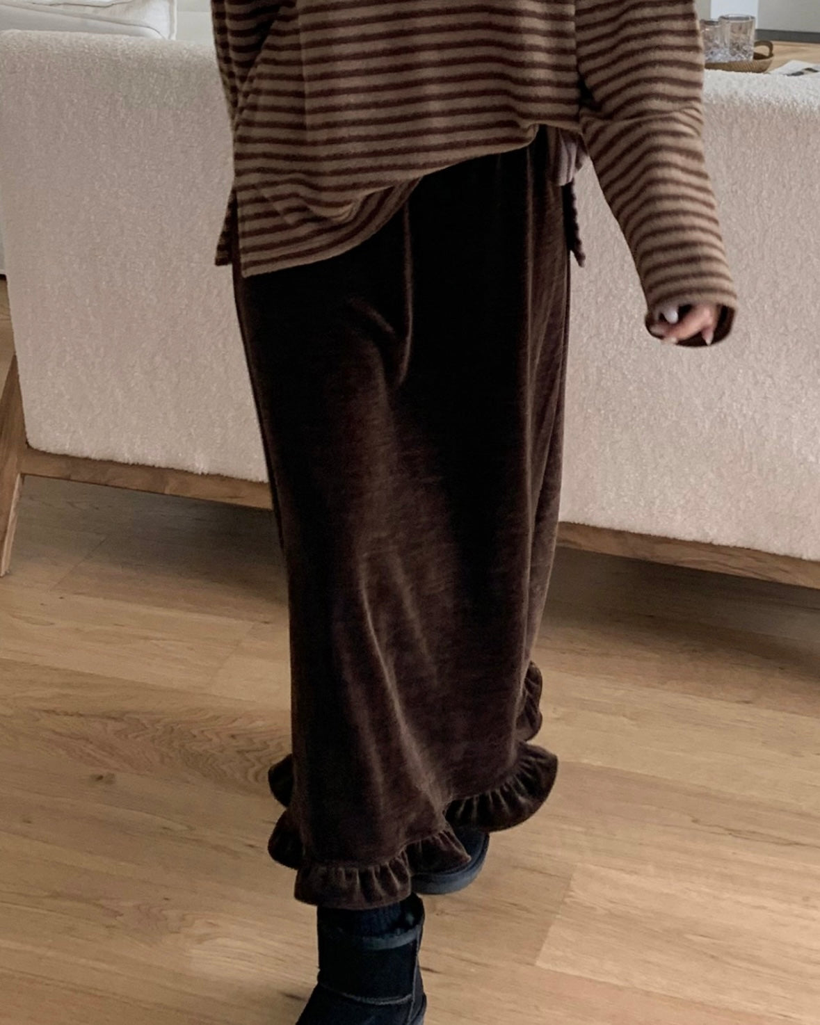 Ruffled Velvet Maxi Skirt