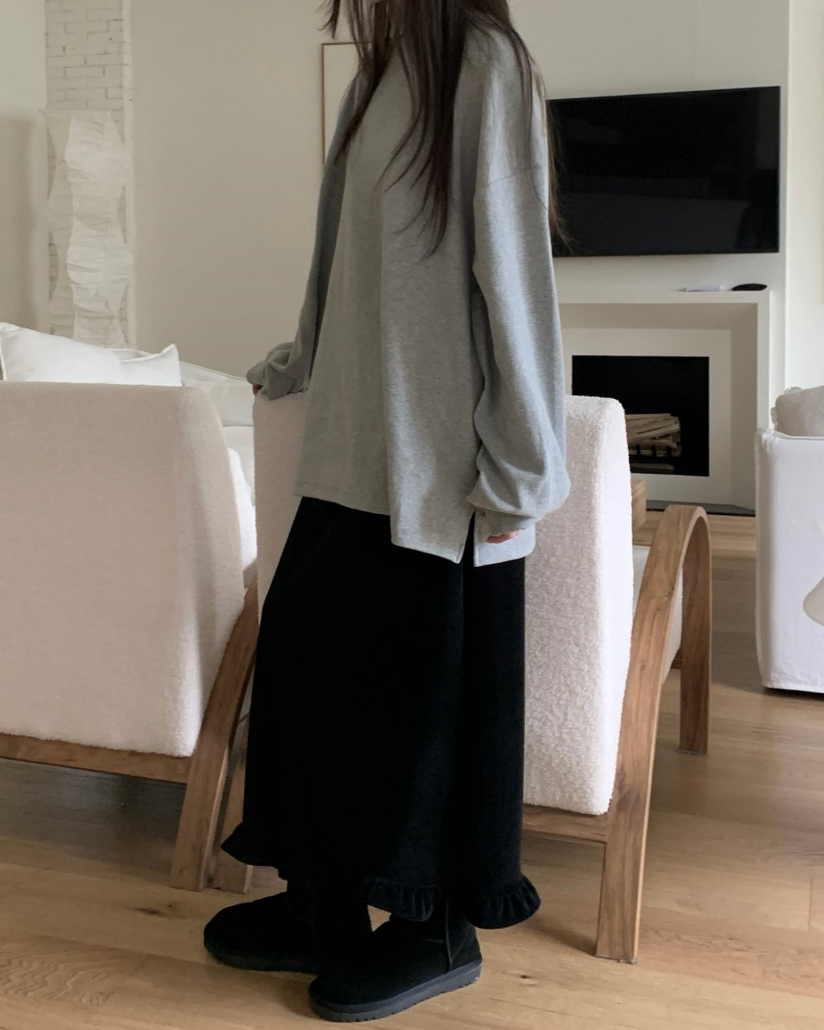 Ruffled Velvet Maxi Skirt