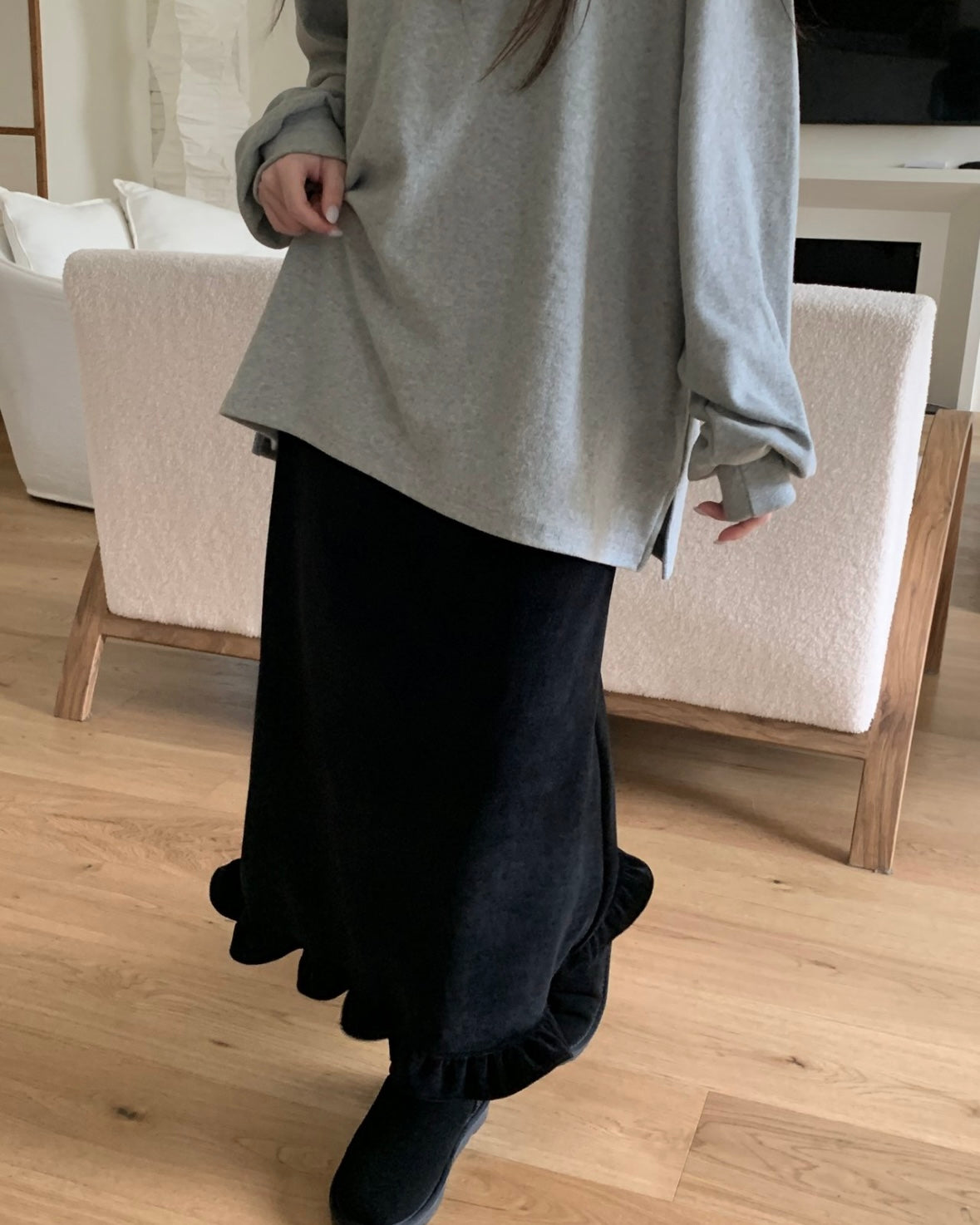 Ruffled Velvet Maxi Skirt