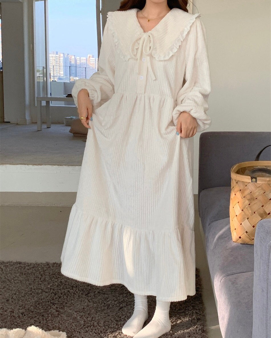 Sailor Collar Fleece Pajama Dress