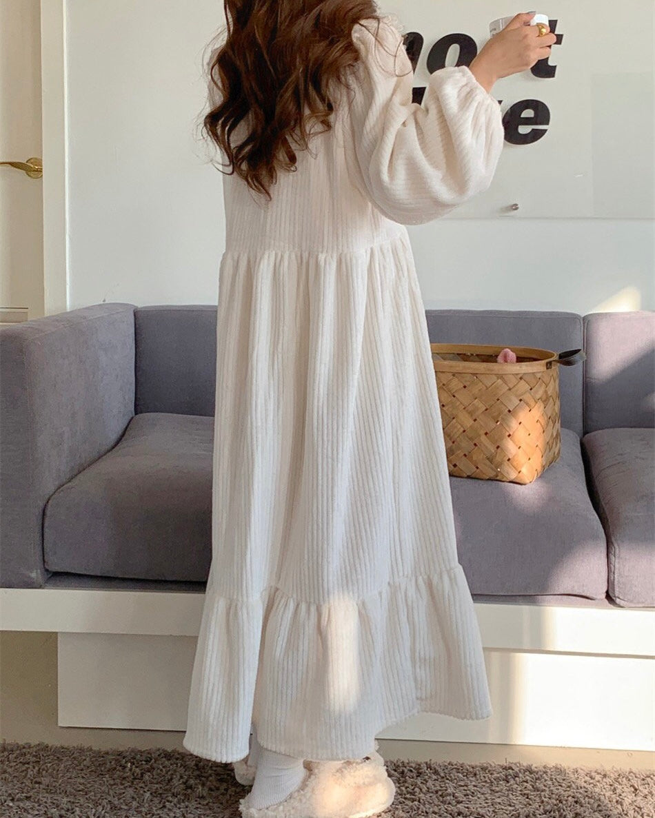 Sailor Collar Fleece Pajama Dress