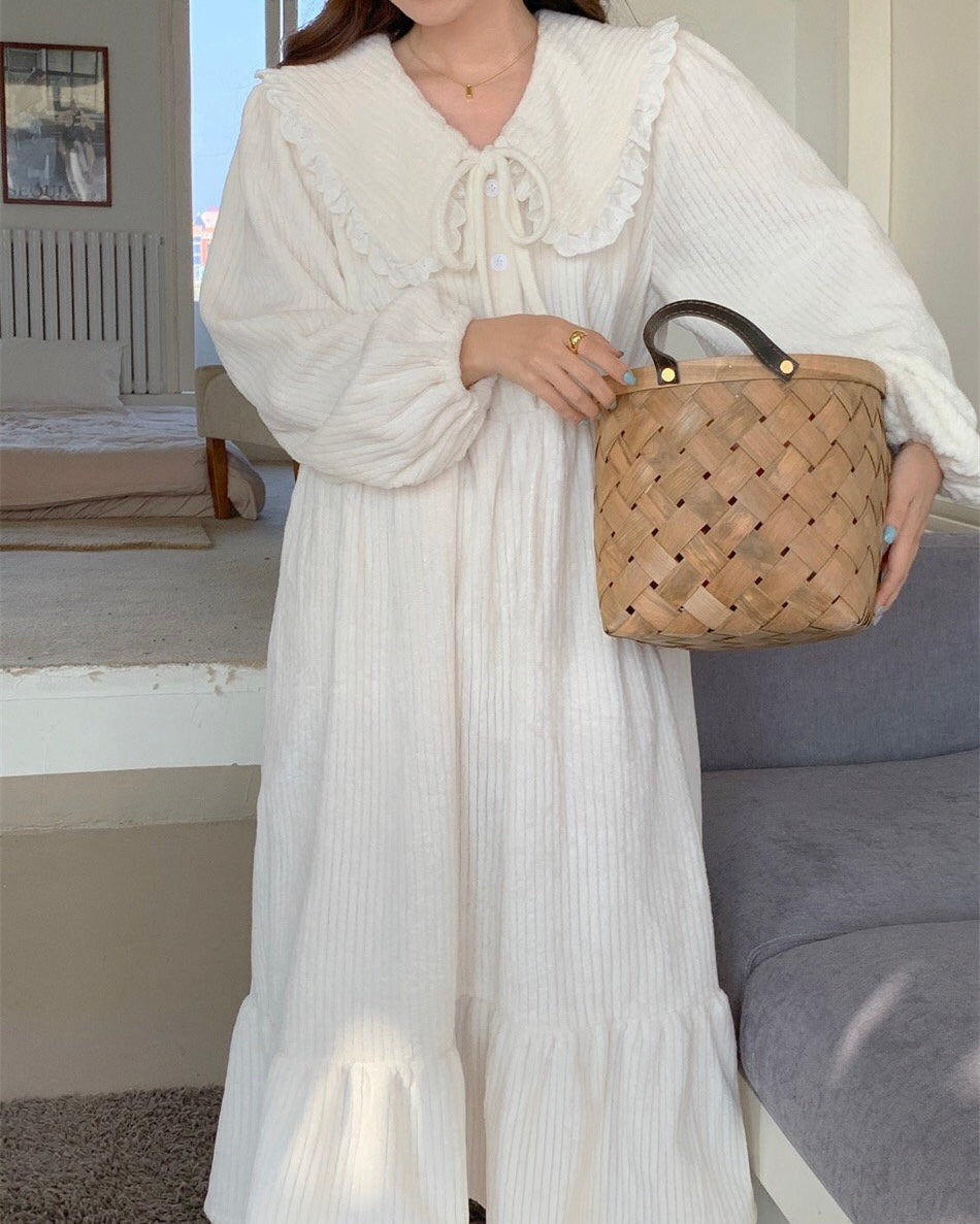 Sailor Collar Fleece Pajama Dress