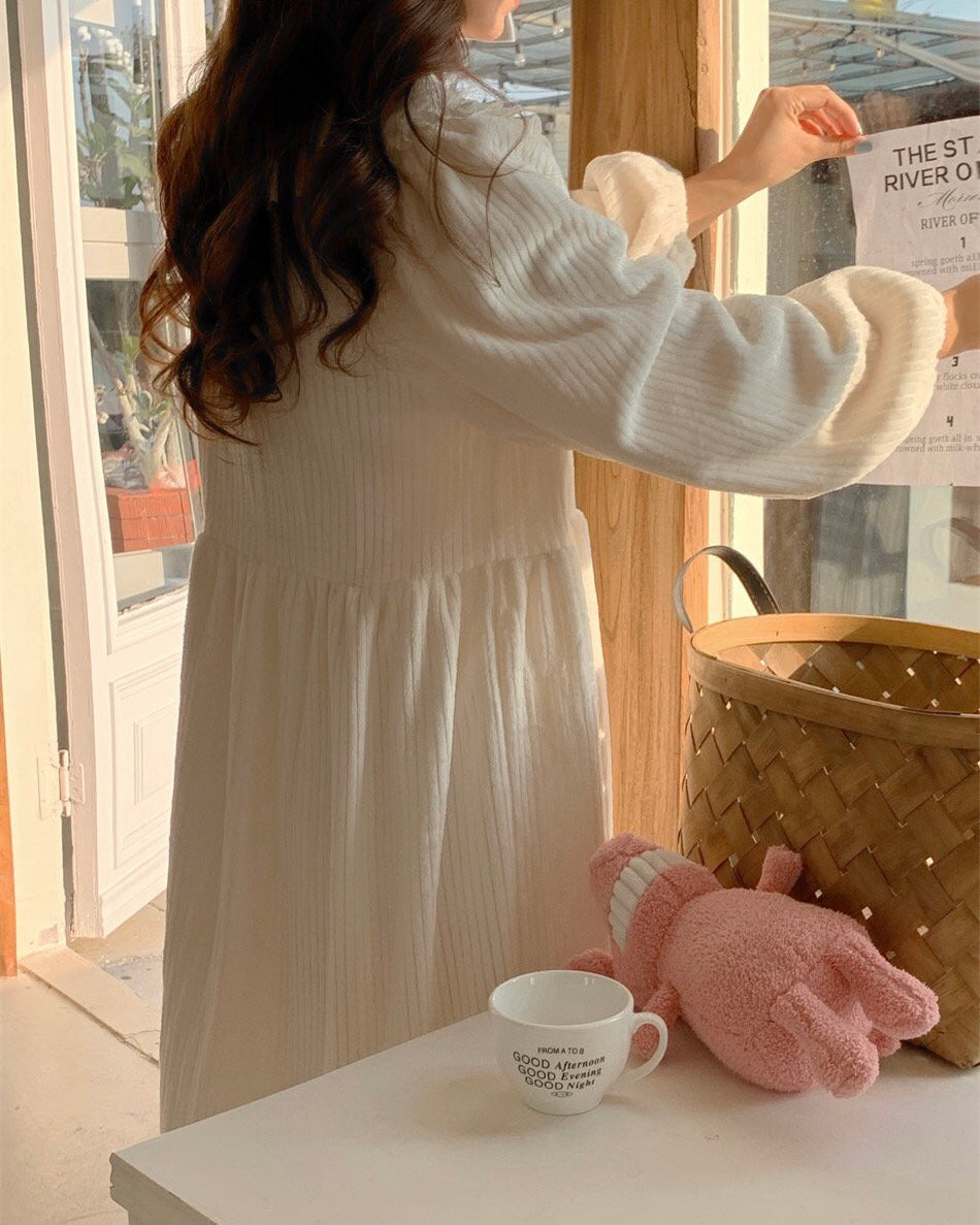 Sailor Collar Fleece Pajama Dress