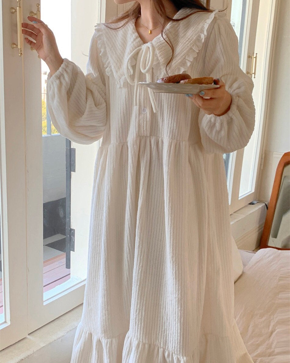 Sailor Collar Fleece Pajama Dress