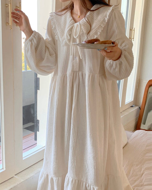 Sailor Collar Fleece Pajama Dress