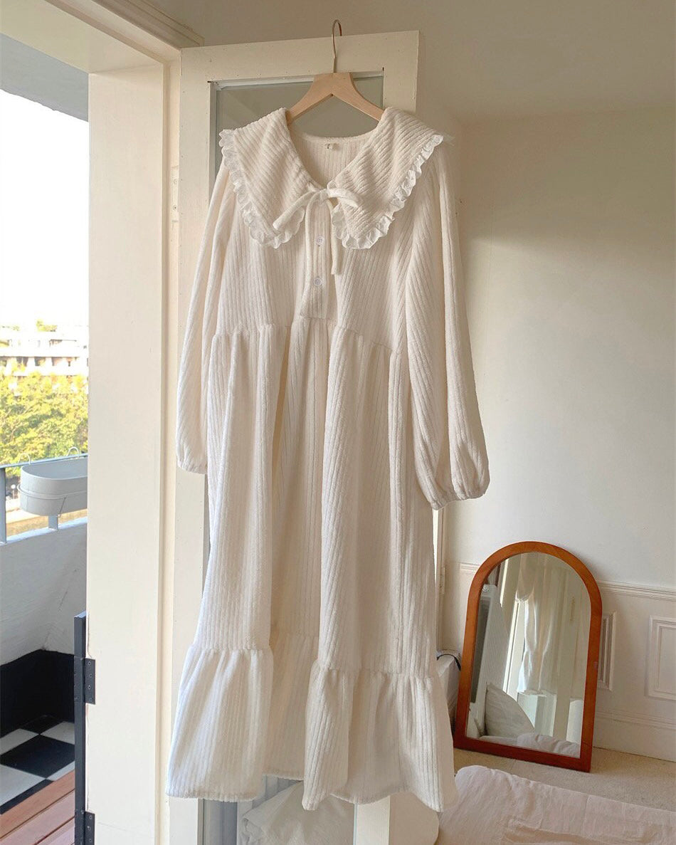 Sailor Collar Fleece Pajama Dress