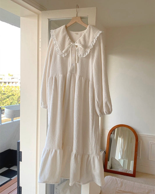 Sailor Collar Fleece Pajama Dress