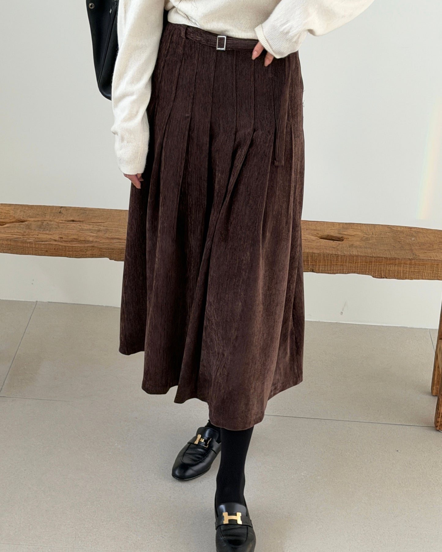 Velvety Pleated Midi Skirt