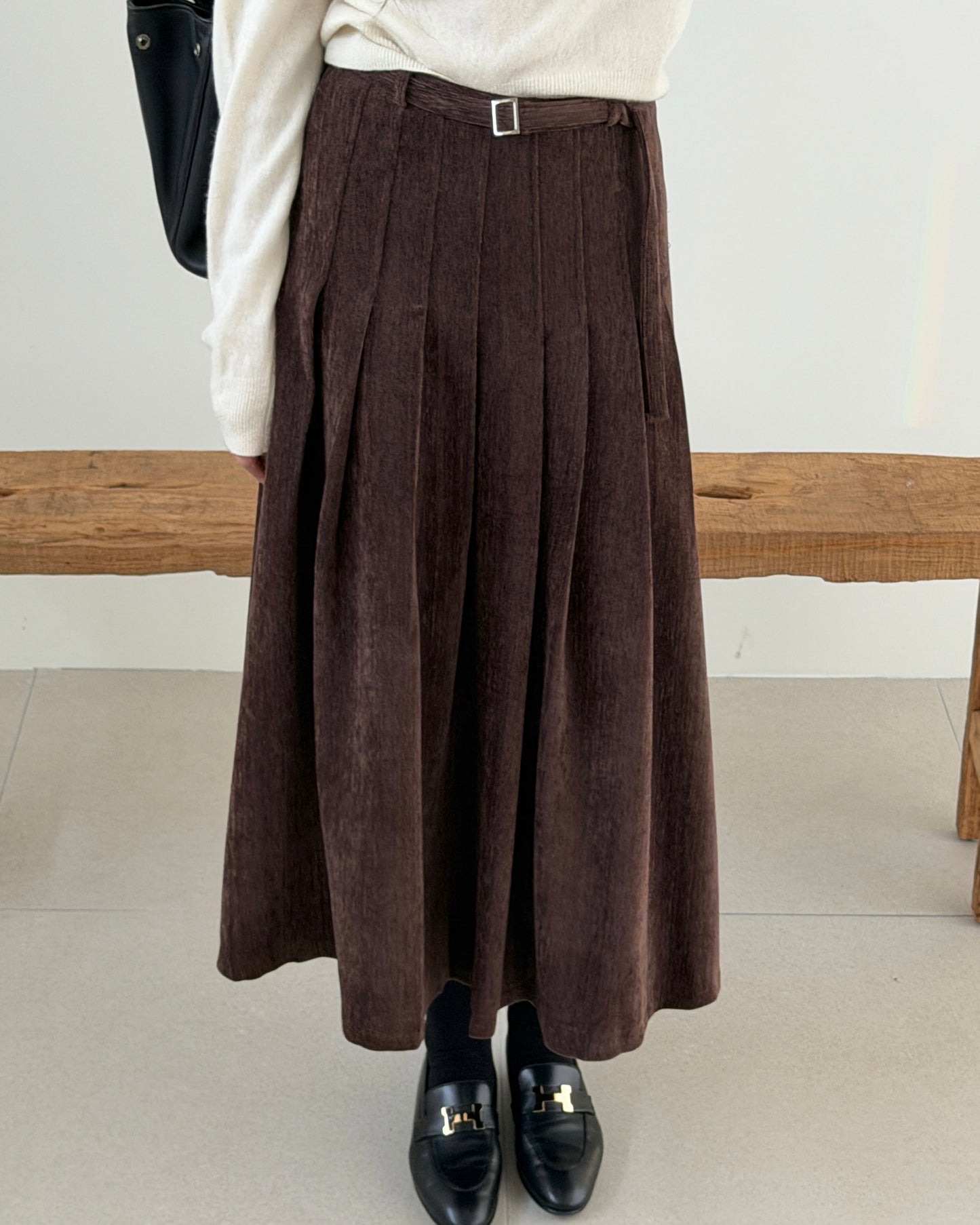 Velvety Pleated Midi Skirt