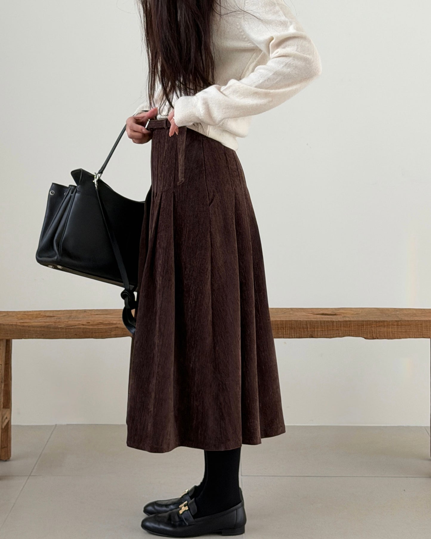 Velvety Pleated Midi Skirt
