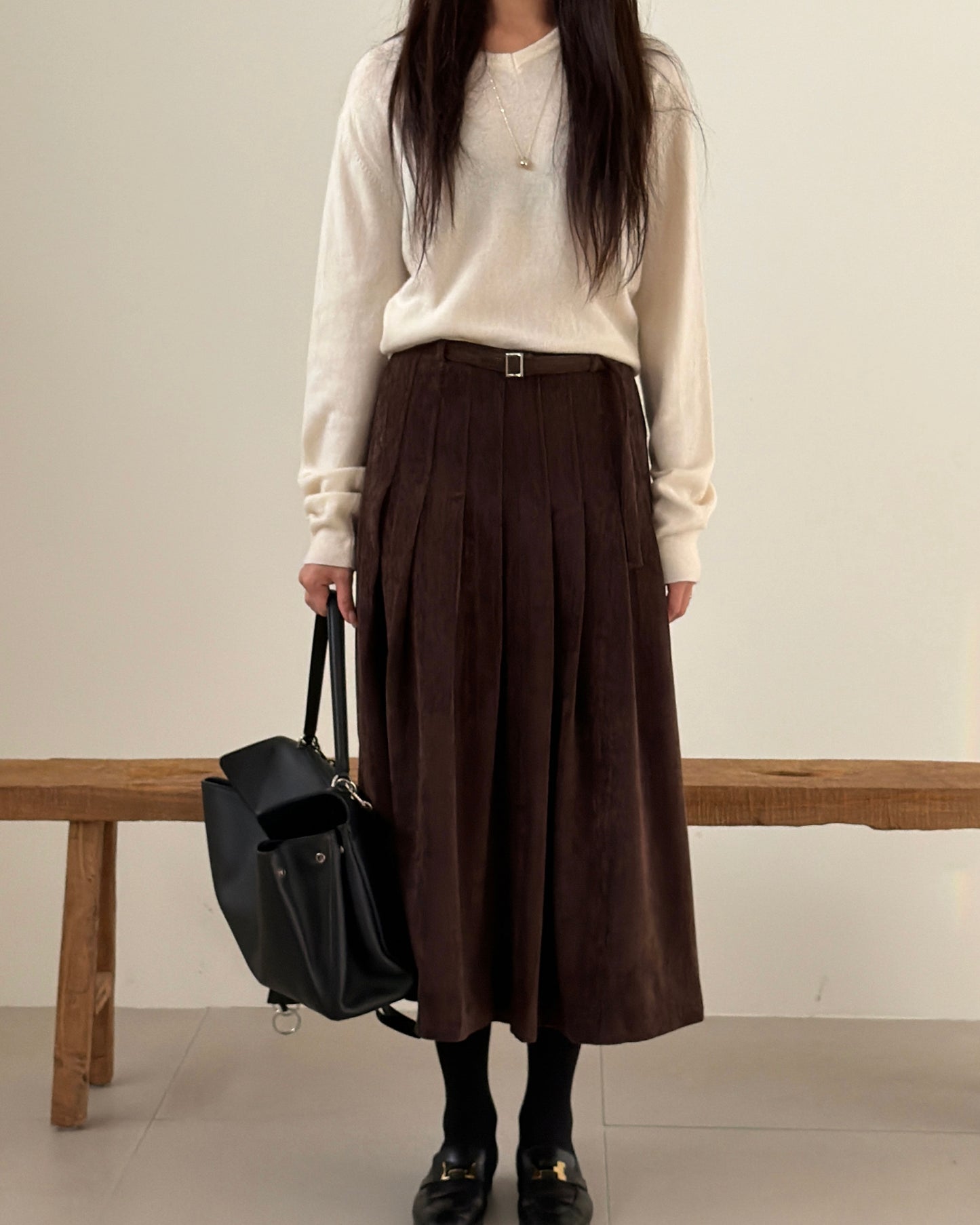 Velvety Pleated Midi Skirt