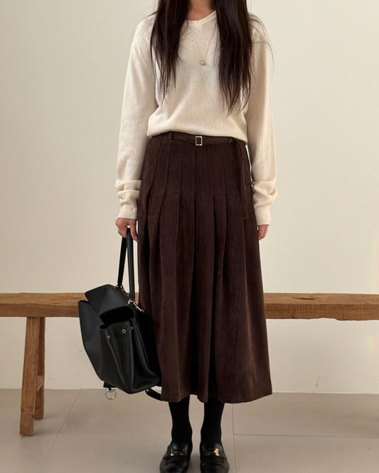 Velvety Pleated Midi Skirt