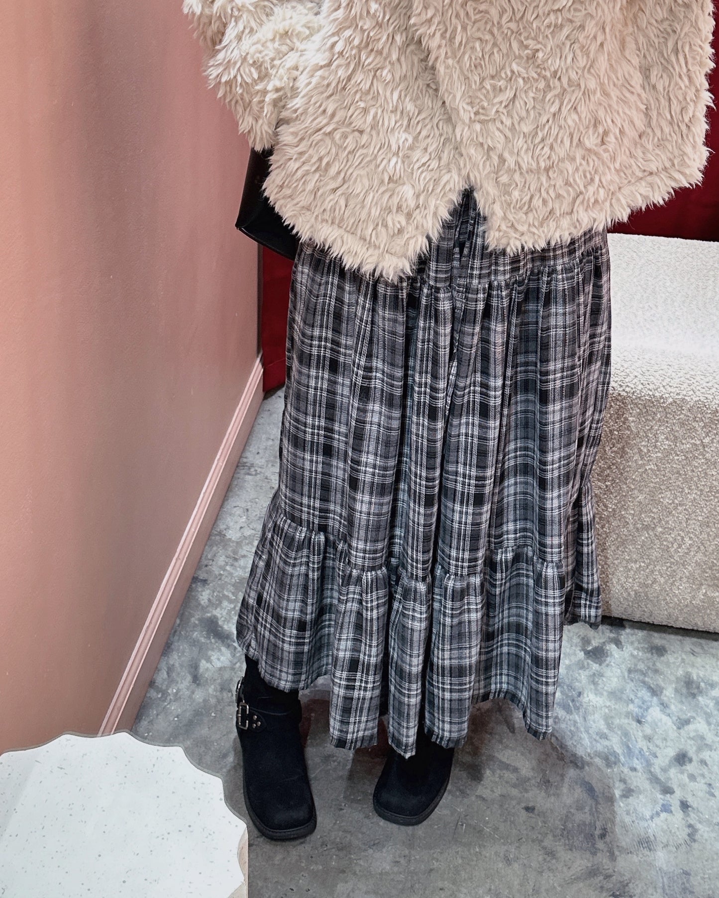 Checkered Tiered Skirt