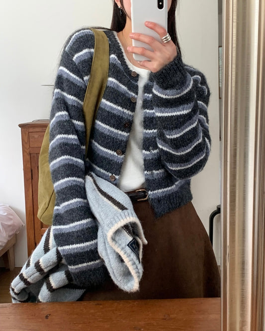 Fuzzy Striped Wool Cardigan