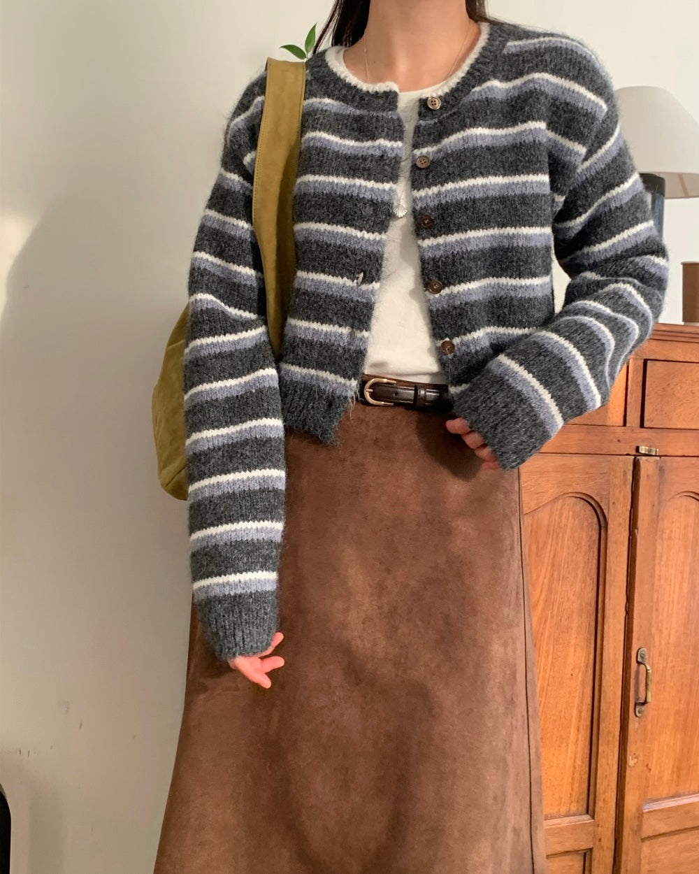 Fuzzy Striped Wool Cardigan