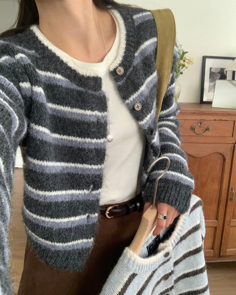 Fuzzy Striped Wool Cardigan