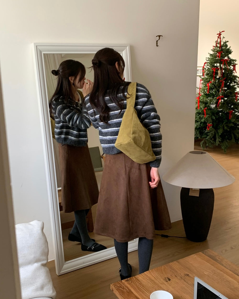 Fuzzy Striped Wool Cardigan