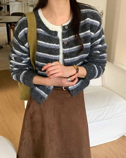 Fuzzy Striped Wool Cardigan