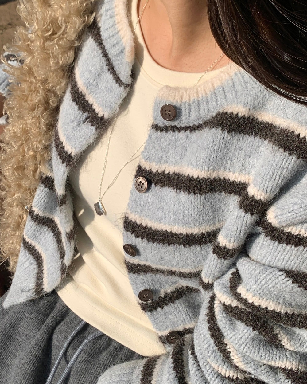 Fuzzy Striped Wool Cardigan