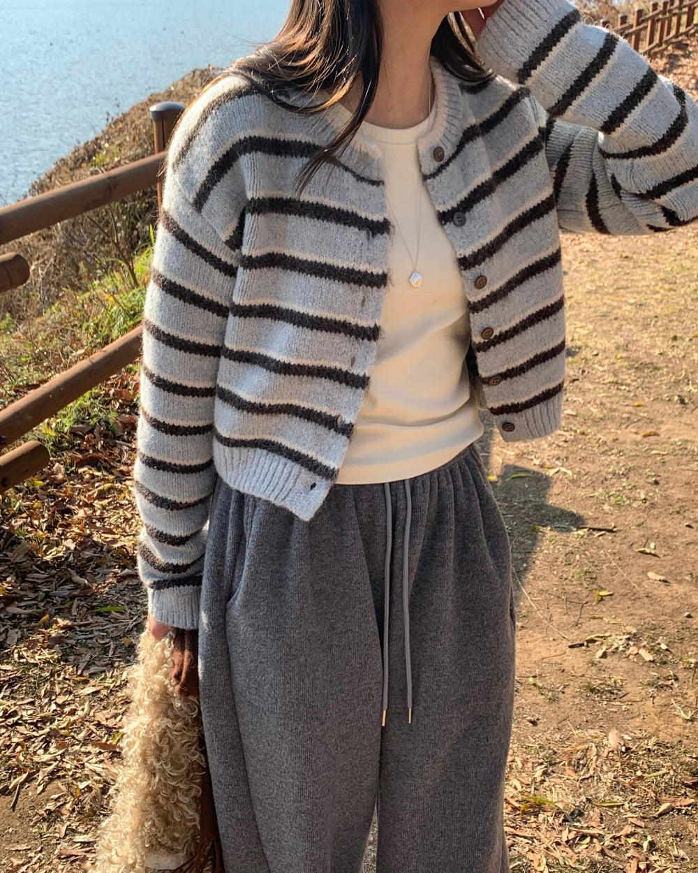 Fuzzy Striped Wool Cardigan