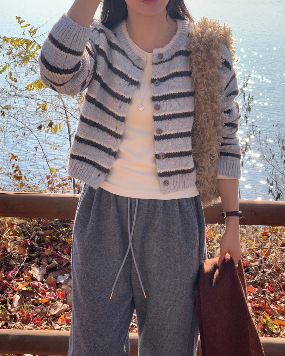 Fuzzy Striped Wool Cardigan