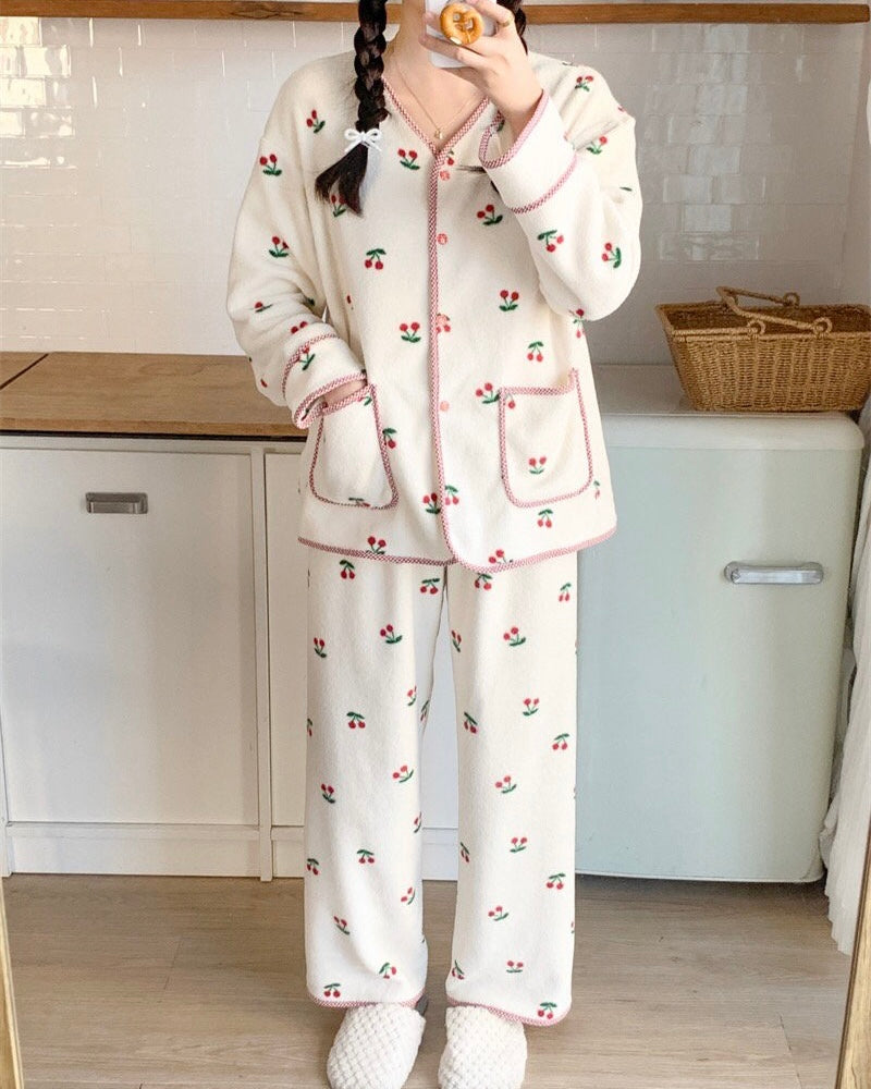 Cherry Fleece Pajama Set