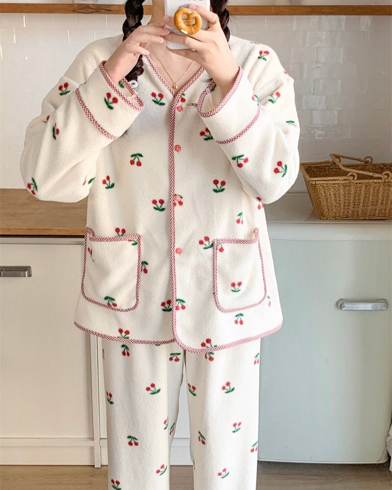 Cherry Fleece Pajama Set
