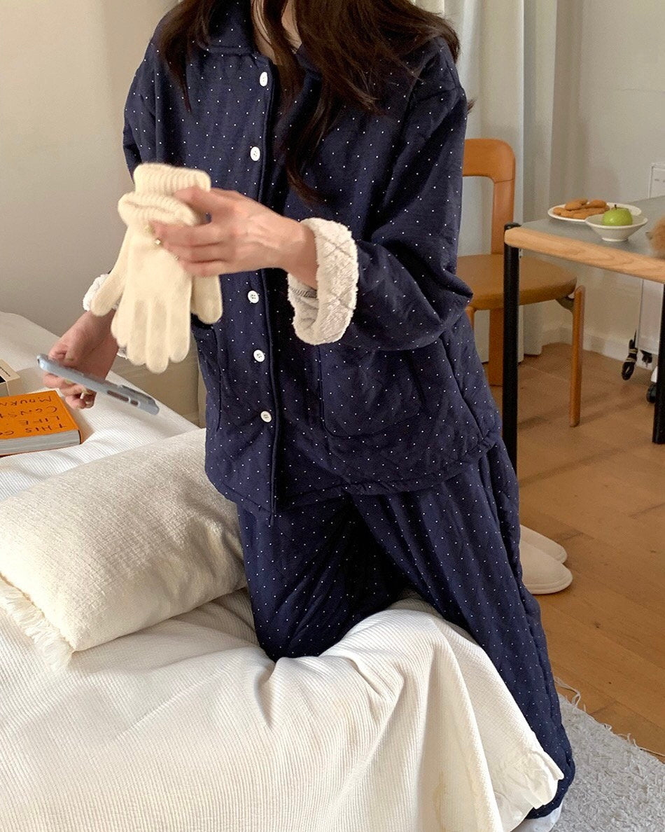 Sherpa-Lined Polka Dot Pajamas