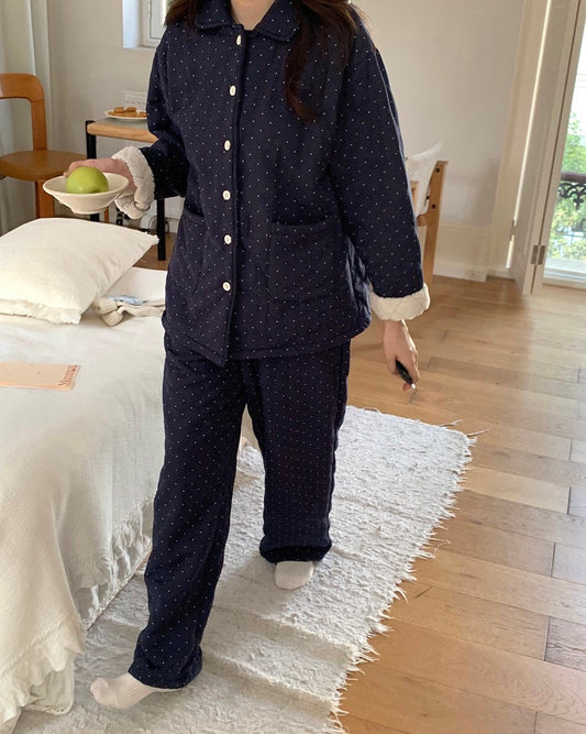Sherpa-Lined Polka Dot Pajamas