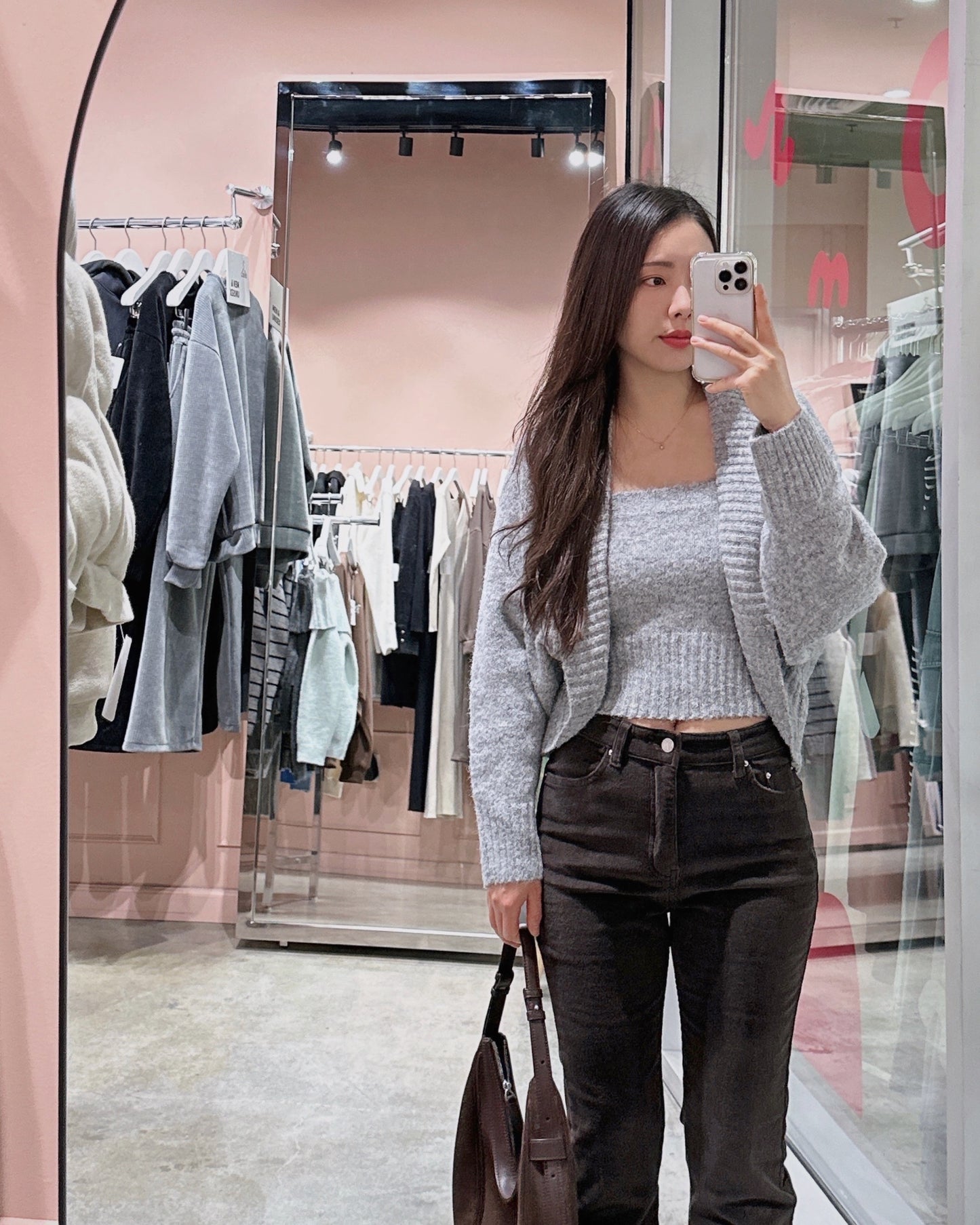 Fuzzy Tube Top Cardigan Set