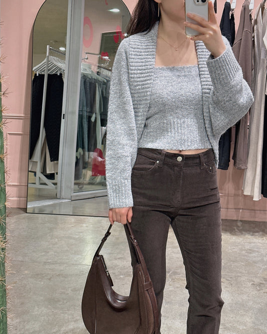 Fuzzy Tube Top Cardigan Set