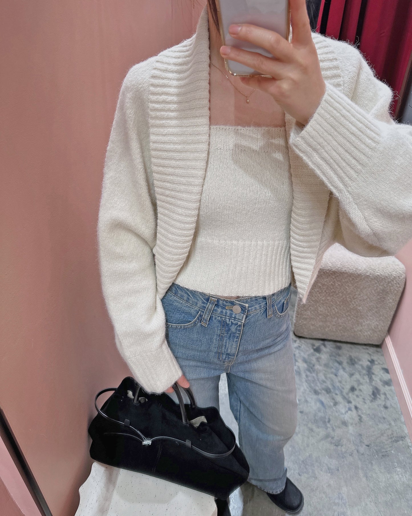 Fuzzy Tube Top Cardigan Set